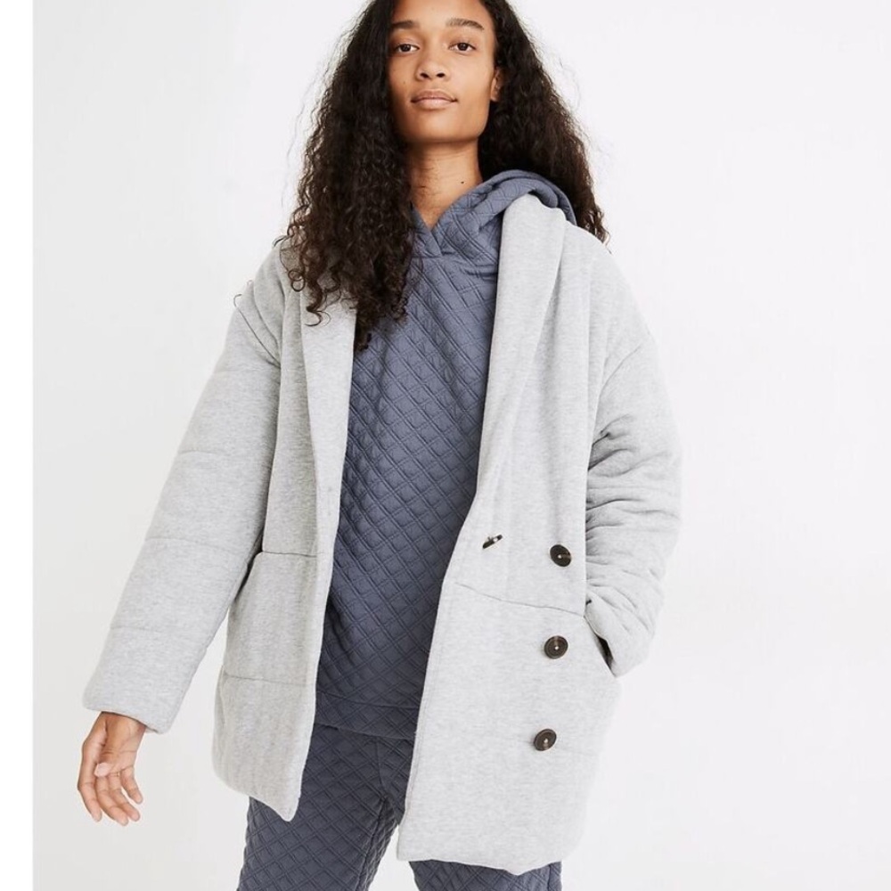 Madewell Jacket Womens Small Shawl Collar Heathered Puff Quilted Cozy Warm - Picture 2 of 10
